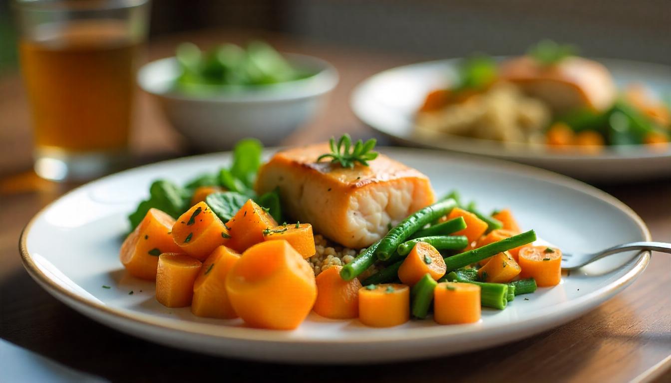 Plat équilibré servi à table avec présentation soignée